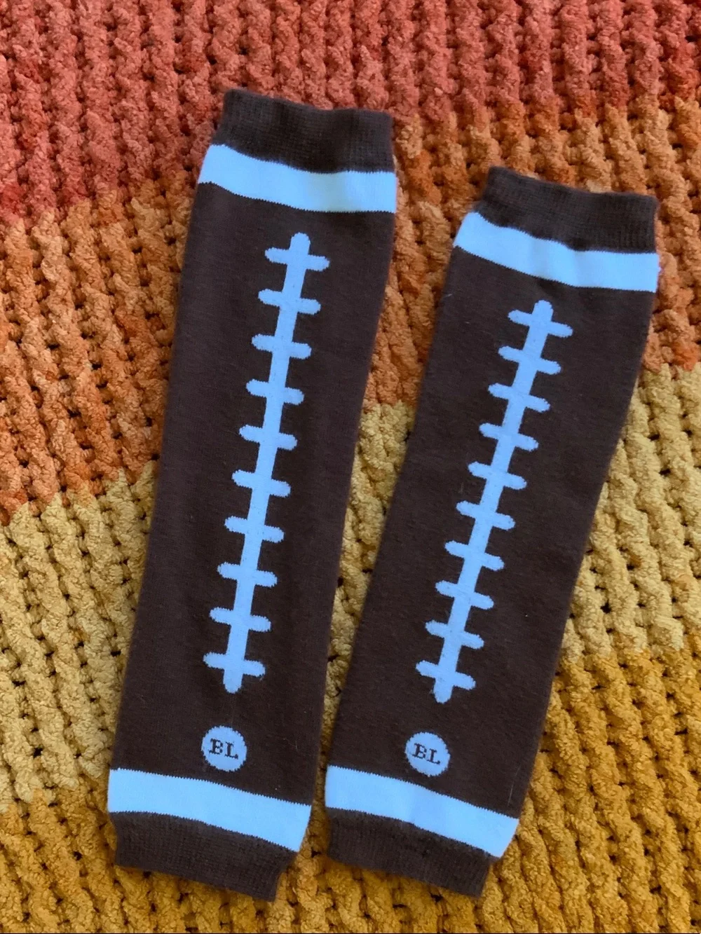 Baby Blue & Brown Football Leg Warmers for Boys 2 pair